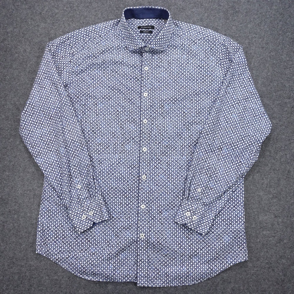 Bugatchi Button Up Shirt Men's XXL Classic Fit Geometric Print Blue
